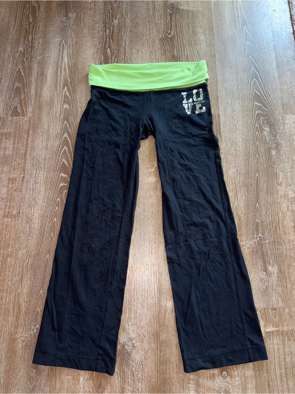 Y2K Black Lounge Pants with Lime Waistband - LOVE Print